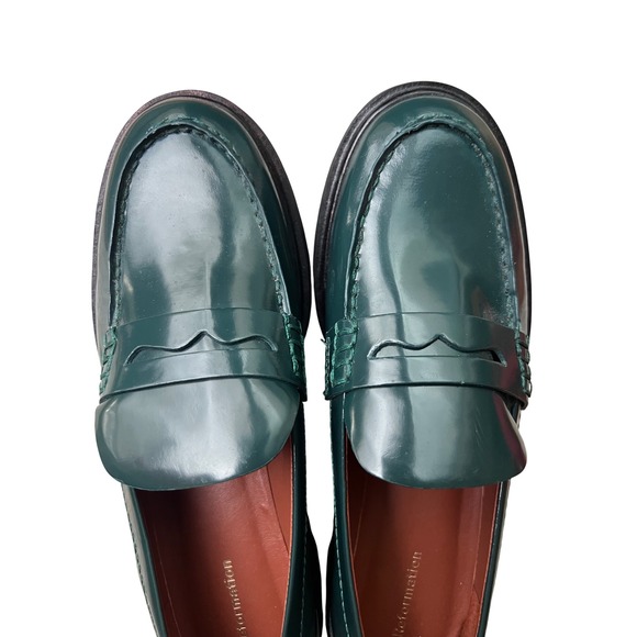 Reformation Agathea Chunky Loafers Deep Forest Green Size 7 Lug Sole Flats - Picture 6 of 8